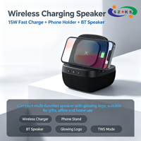 Nouveau mini support de téléphone TWS BT avec charge sans fil 5W, design pliable, V5.1, autonomie de 5 à 10 heures, audio bidirectionnel, contrôle par application, haut-parleur domestique
