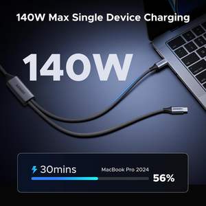 Câble USB C UGREEN 140W 6,6 pieds 2 en 1 USB C vers USB C Câble de charge rapide Câble de données USB tressé en nylon pour <span class=keywords><strong>iPhone</strong></span> Galaxy - Product Image 4