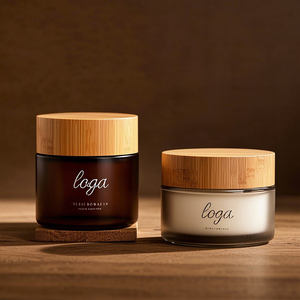 Hũ kem thủy tinh hổ phách có thể tùy chỉnh với nắp tre bền vững, được trang trí bằng nhãn logo dành cho chăm sóc da hoặc mỹ phẩm - Product Image 3