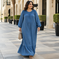 Robe longue plissée en polyester à manches bouffantes et ourlet volanté 2026 – 5 couleurs unies en stock – Élégante, décontractée, Abaya musulmane pour femme