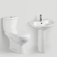 Ensemble de toilettes économiques et modernes à double chasse pour hôtel, cuvette WC en céramique avec siphon, lavabo à deux pièces avec siphon en S et en P