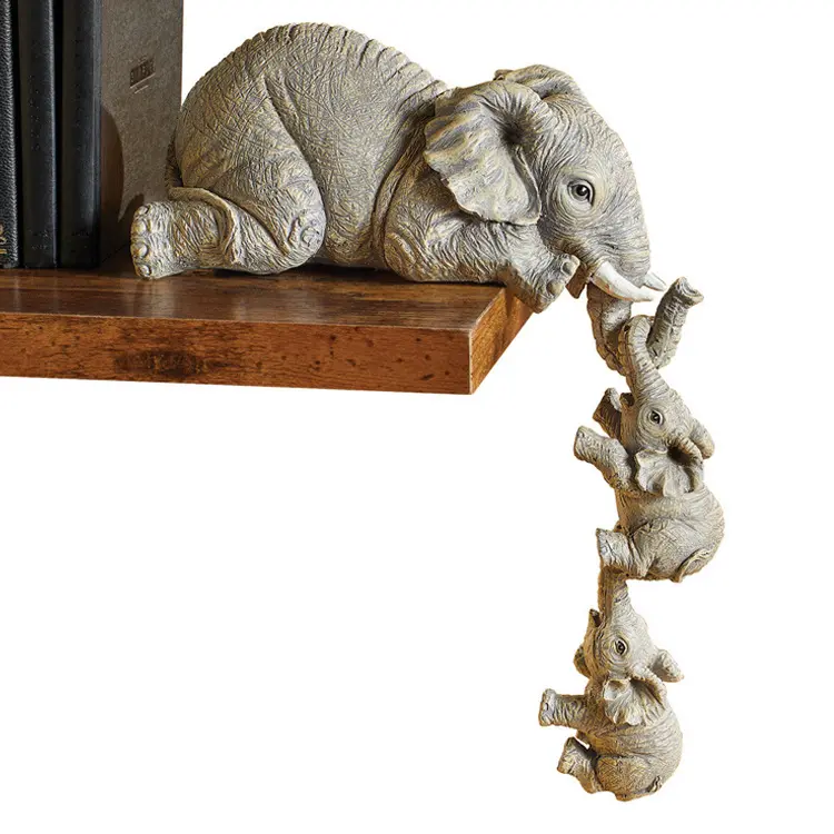 Reçine fil heykeli anne ve bebek reçine zanaat ev dekorasyon için raf heykelleri kenarına asılı