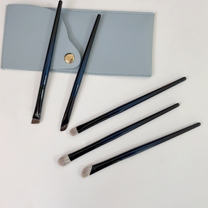 Lot de 5 pinceaux à paupières en poils de chèvre naturels XGF, poils doux, manche bleu dégradé, pour maquillage des yeux, avec logo personnalisé et pochette - Product Image 4