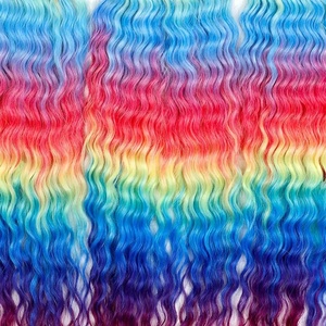 Extensions de cheveux synthétiques tressées 100g 22 pouces, bouclées, effet vague d'eau, torsadées, couleur ombrée arc-en-ciel pour crochet - Product Image 5