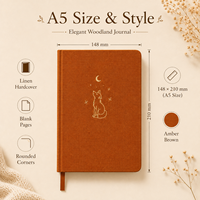 Carnet de notes A5 personnalisé en cuir Bluebell Twilight, couverture rigide, dorure à chaud, grille pointillée, double ruban, bords dorés, pour journalisation quotidienne et planification