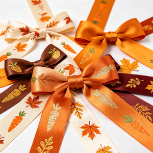 Lazo de satén 100% poliéster con diseño de otoño para manualidades, decoración y envoltura de regalos - Product Image 6