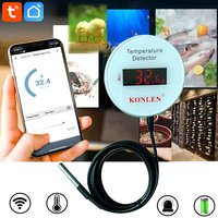 KONLEN Tuya WiFi Capteur de Température en Plastique avec Sonde de 3 Mètres Thermomètre Numérique Smart Life pour Maison, Piscine, Congélateur, Alarme à Distance