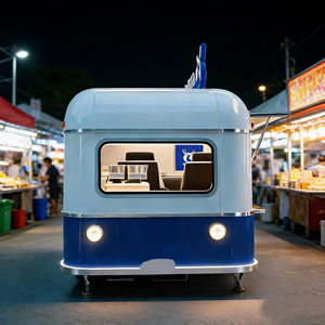 Chariot mobile bleu et blanc à 4 roues en acier inoxydable avec espace de siège pour la vente de glaces, de restauration rapide, de produits de marché nocturne et les opérations de salon décontracté - Product Image 2