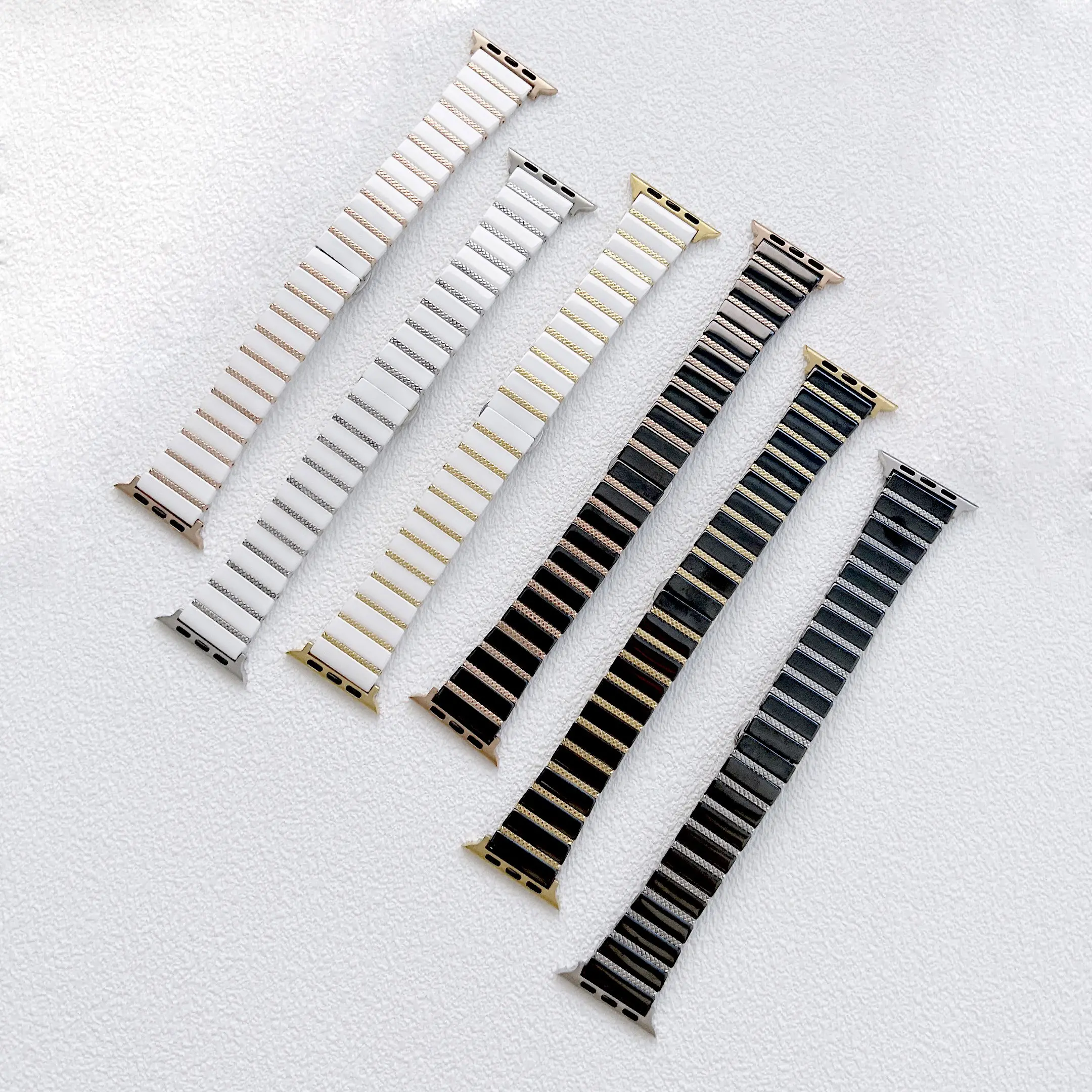 BOORUI Double Color Matching One Bead Ceramic Stainless Steel Watch Strap 41mm For apple watch serie 7 bracelet 45mm