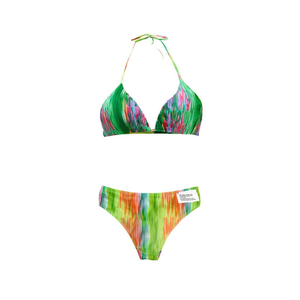 Set bikini con stampa multicolore, top con laccetti, slip a vita alta, taglia 42 44 46 48, costumi da bagno per vacanze al mare - Product Image 2