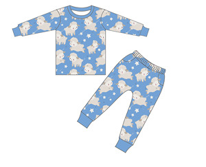 Pastel Floral Printed Kids Bamboo Sleepwear Set, Crew Neck Long Sleeve <strong>Cuffed</strong> <strong>Pyjama</strong> Top and Pants, Gentle Floral Pattern - Product Image 4