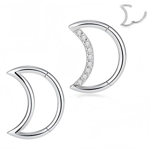 Boucles d'oreilles en acier inoxydable en forme de lune avec incrustation de zircone pour piercing d'oreille, cadeau de bijoux - Product Image 1