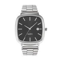 Montres à Bracelet en Acier Inoxydable Rétro Argent Calendrier Véritable Carré Sensation Haut de Gamme Unisexe Amoureux Navetteur Brique d'Or Quartz