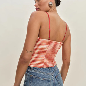 Sweet Y2K Sexy Breathable Short Soft <b>Red</b> Plaid Skinny Vintage Woven Tank Top <b>Ribbon</b> Bow Summer Party Sleeveless Camisole ODM - Product Image 3