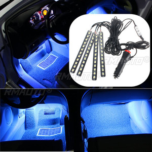 Barre lumineuse LED pour l'intérieur de la voiture, 4 en 1, rétroéclairage, lumière d'ambiance, lumière pour les pieds, allume-cigare, lampe décorative d'ambiance, bleu, bleu glace - Product Image 1