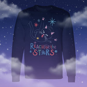 Reach For The Stars - Camiseta de manga larga con diseño de gato, color negro, unisex, talla para adultos - Product Image 3