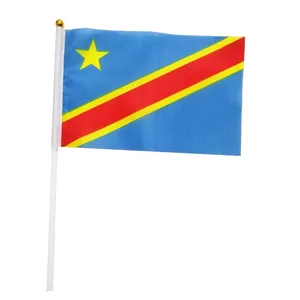 Free Shipping Congo Flag 14x21CM Polyester Table Flags with Pole Flying Country Democratic Republic of Congo Hand Flags