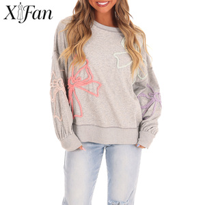 Suéter de Punto Bordado para Mujer, 100% Algodón, de Alta Calidad, Personalizado de Fábrica, Estilo Casual, Talla Grande, para Invierno - Product Image 1
