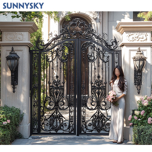 Sunnysky Thiết Kế 24 Chân Rộng Nhập Kim Loại Màu Đen Rèn Sắt Thép Kép Tự Động Trượt Đu Đơn Giản Đường Vào Cổng Thiết Kế - Product Image 3