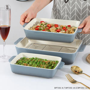 Bandeja de Horno Rectangular de Cerámica Estilo Europeo Personalizada, Apta para Horno y Microondas, Gris, con Doble Asa, para Uso Doméstico - Product Image 5