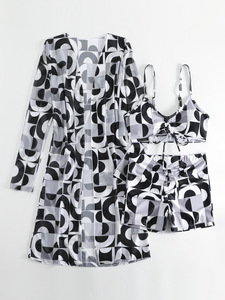 Nouvel ensemble trois pièces de <span class=keywords><strong>maillot</strong></span> de bain sexy 2026 pour femme, avec haut et bas en maille multicolore, effet allongeant les jambes - Product Image 2