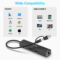 RSHTECH Aluminium 10Gbps Type c hubs Commutateur Ethernet Adaptateur Hybride 2 en 1 Câble 4 en 1 USB Hub 3.1Hub Gen2 pour PC