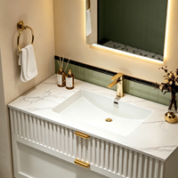 Kabinet Kamar Mandi Putih Bergaya Japandi dengan Rak Dinding, Wastafel Ganda, Set Cermin LED, OEM ODM Custom