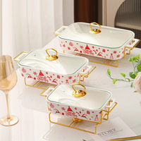 Plaque de cuisson rectangulaire en céramique de style nordique avec cadre en fer Vaisselle d'hôtel jetable pour assiettes de fête de Noël occidentale