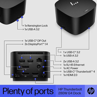 Station d'accueil HP Thunderbolt 280W G4 avec câble combo, port Thunderbolt 4 prenant en charge l'affichage multi-4K