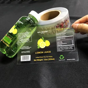 Etiqueta adesiva transparente de vinil para bebidas, etiqueta personalizada transparente para suco de água de bebidas, garrafa cosmética