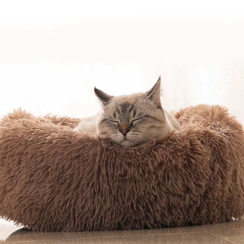 TTT Wholesale Eco Friendly Colorful Fluffy Plush Round Warm Cotton PP Donut Cat Dog Pet Beds