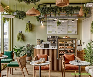 Pequeña cafetería 3D Interior Rendering Modern Cafe Shop Mostrador Diseño Personalizado <span class=keywords><strong>Coffee</strong></span> Bar Muebles Set Factory Outlet - Product Image 2