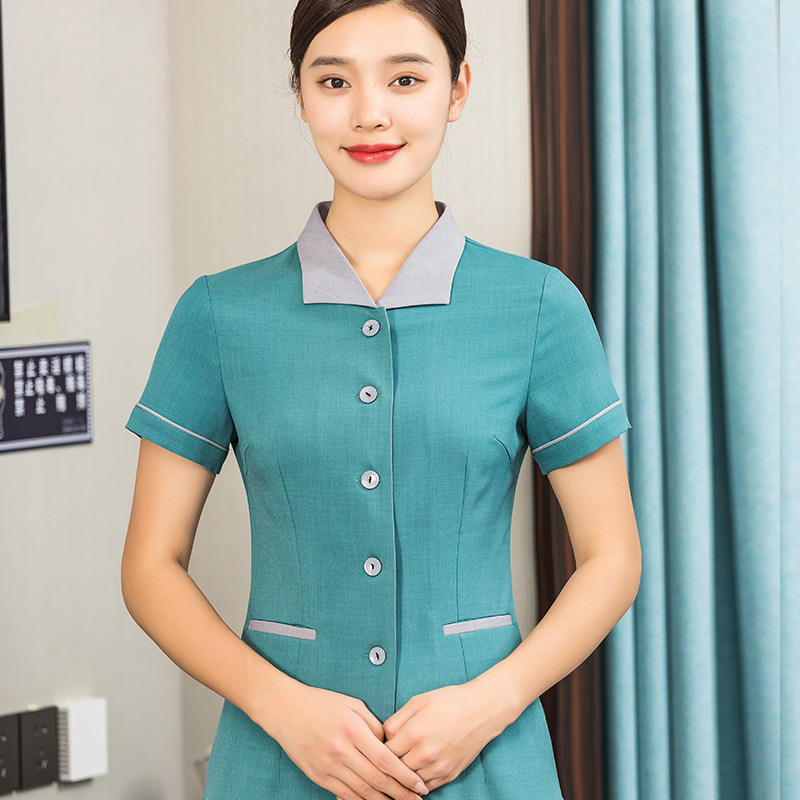 Green women's [turn-down collar cleaning] short sleeve