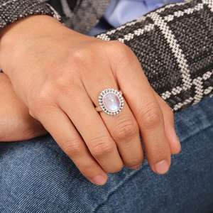 Rainbow Moonstone <b>Ring</b> Bezel Set Sterling Silver <b>Statement</b> Gemstone <b>Ring</b> Perfect June Birthstone Gift <b>for</b> <b>Women</b> Wedding Party - Product Image 6