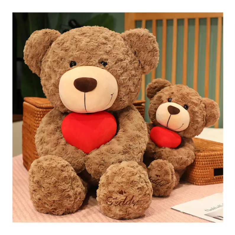Sevimli yumuşak doldurulmuş hayvan ürünleri sevgililer kalp squishy noel hediyesi ile peluş oyuncaklar promosyon kahverengi Ted-dy ayı