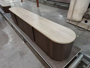 Stylish Floor Wooden Storage Japandi Curved <strong>TV</strong> <strong>Stand</strong> Floor-Mounted <strong>TV</strong> Cabinet for Living Room Elegant Travertine <strong>Walnut</strong> - Product Image 5