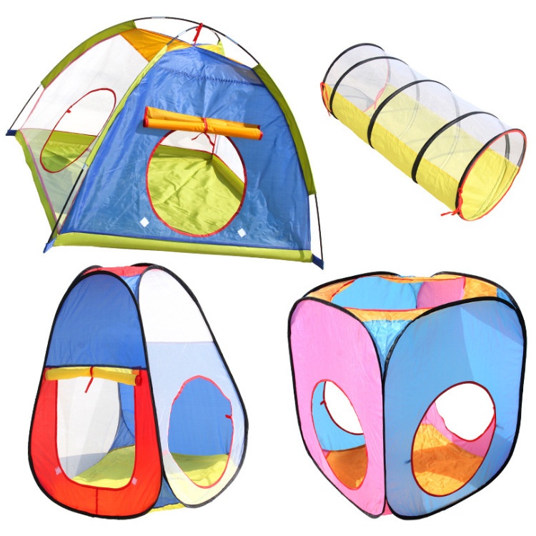 Indoor Tent Game House Set for Children Three-Piece Hexagonal Beach Tent Tunnel Inflatable Toy Tent House Teepee Ball Pool
