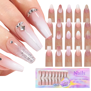 Vente en gros de 150 pièces charmant dégradé français Nail Art dressing français sans couture rose couleur couverture complète 3 en 1 presse sur les pointes des ongles - Product Image 1