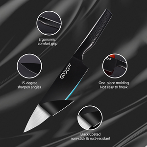 Nouveau design de la série Stark 15 pièces ensemble de couteaux de cuisine à revêtement noir couteau de chef en acier inoxydable Super Sharp avec porte-couteau en <span class=keywords><strong>bois</strong></span> - Product Image 3