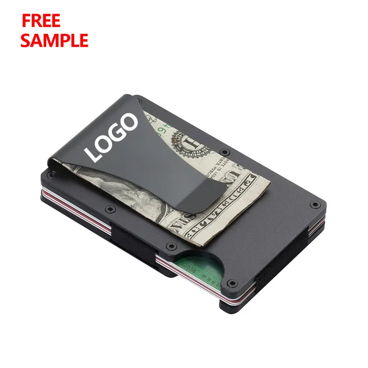 عينة مجانية RFID حجب محفظة معدنية حامل بطاقة حالة مخصص شعار rfid ضئيلة رجل محفظة الحد الأدنى محفظة الألومنيوم للرجال