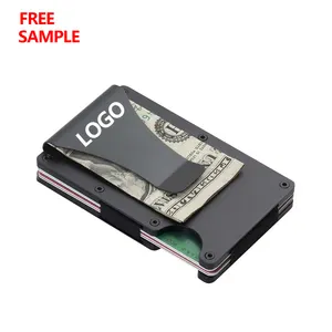 Kostenlose Probe RFID Blocking Metall Brieftasche Karten halter Fall Benutzer definierte LOGO RFID schlanke Herren Brieftasche minimalist ische Aluminium Brieftasche für Männer