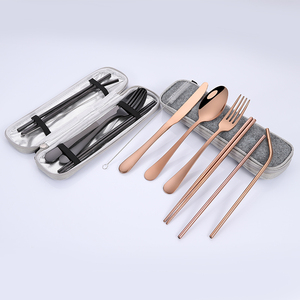 Ngoài trời cắm trại Flatware tái sử dụng du lịch di động sinh thái thân thiện không gỉ thiết lập dao kéo dao muỗng dĩa ống hút đũa với túi - Product Image 1