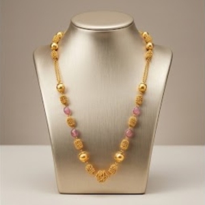 Antique 925 Silver Mala <b>Necklace</b> with Pink and Gold Beads Long Chain Mala <b>Statement</b> Jewelry for Women Wedding and Party Wear - Product Image 4