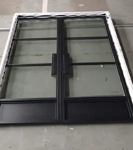 カスタマイズされたサイズ鉄窓ドア外部フランス安全ガラススチールドア