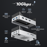 Docking Station USB C untuk Mac Mini M003, Dual HDMI 4K 60Hz, Hub USB 10Gbps, Ekspansi NVMe M.2 SSD, Aluminium Alloy, PD 30W