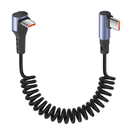 Câble USB C vers USB C enroulé à 90 degrés, 65W, 1M/3.2FT, rétractable, pour voiture, prend en charge la charge rapide 6A et le transfert de données