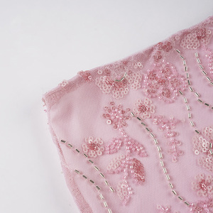 Minifalda Ajustada Rosa <span class=keywords><strong>con</strong></span> Lentejuelas, Pedrería, Malla, Cuentas y Flores, Elegante y Dulce para Mujer - Product Image 4