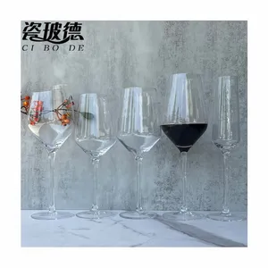 Custom logo wine glass Premium Crystal Long Stem Wine Glasses Fancy Hand Blown slope stem red wine glass set