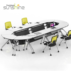 <span class=keywords><strong>Bureau</strong></span> de classe et chaise étudiant combinaison Table pliante formation ventilateur ovale avec roues confortable plastique de haute qualité - Product Image 3