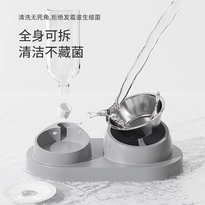 Cat Double Bowl With <b>Automatic</b> <b>Water</b> <b>Dispenser</b> Easy To Clean For Cat Feeding And Drinking - Product Image 1
